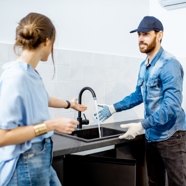 A home services professional helping a customer