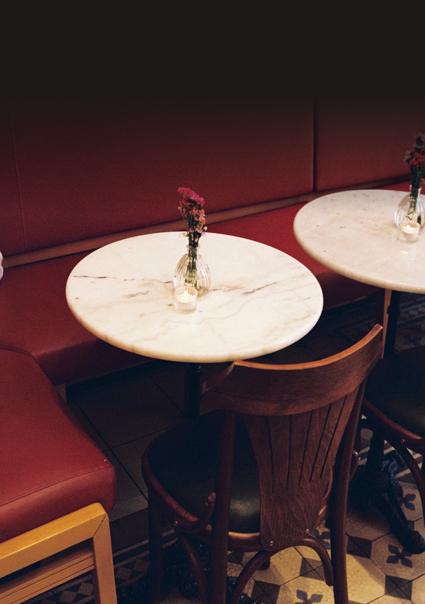 Tables and booths inside a restaurant